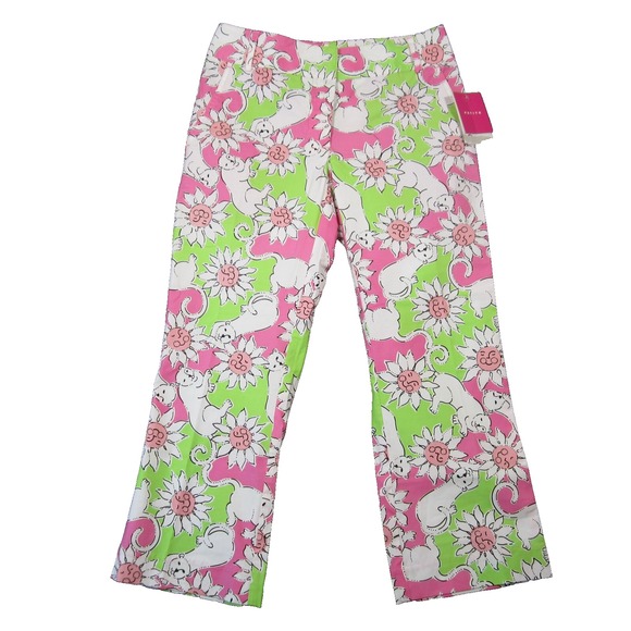 Lilly Pulitzer Pants - Vintage Lilly Pulitzer Liza Capri Pants Women 0P Pink Green Lion Sun Flowers Y2K